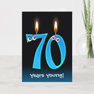 Carte 70e anniversaire bougies avec boules d'yeux