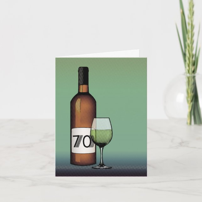 Carte 70e anniversaire : bouteille de vin & verre (Devant)