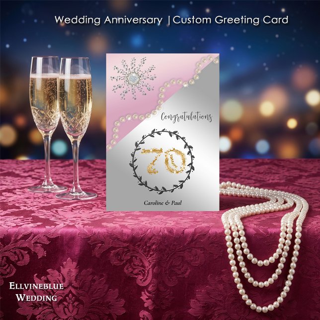 Carte 70e anniversaire de mariage | Platine & Diamants (Double-sided 70th Wedding Anniversary. 100% editable with message inside. 5”x7”.)