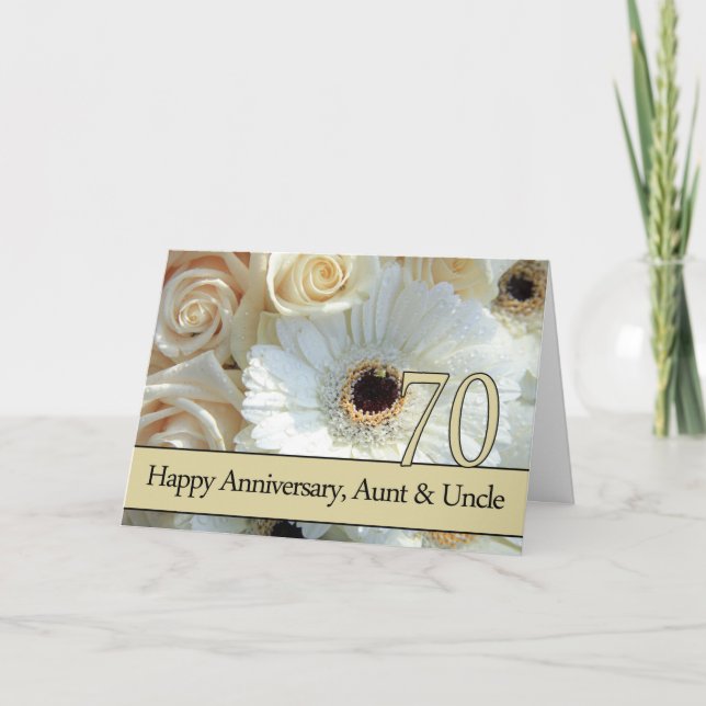 Carte 70e anniversaire de Mariage tante et oncle roses r (Devant)