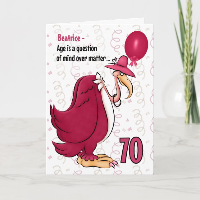 Carte 70e Anniversaire drôle Buzzard rose avec nom (Devant)