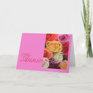 Carte 70e anniversaire du Mariage bouquet de rose mixte