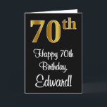 Carte 70e anniversaire ~ Elégant Luxueux Faux Gold Look<br><div class="desc">Cette luxueuse et élégante carte de voeux sur le thème de l'anniversaire comporte un grand numéro ordinal "70th" avec un motif dégradé d'inspiration or imitation, en plus du message de voeux d'anniversaire "Happy 70th Birthday", et un nom personnalisé dans une police de style script sur le devant. Le arrière -...</div>