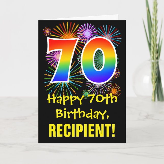 Carte 70e anniversaire : Fun Motif Fireworks + Rainbow 7 (Devant)