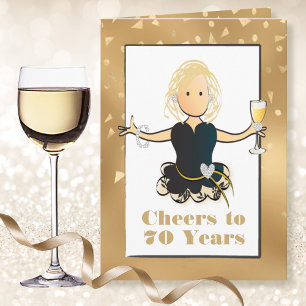 Carte 70e anniversaire Glamour étincelant Femme Cartoon