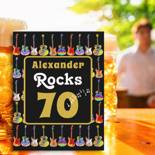 Carte 70e anniversaire Guitare Groovy Rétro Personnalisé