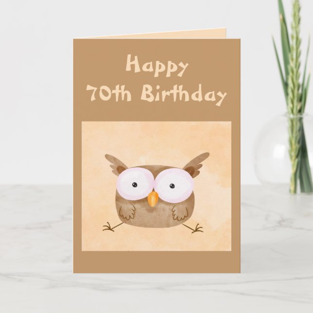 Carte 70e anniversaire Humour amusant Shocked Owl Bird C (Devant)