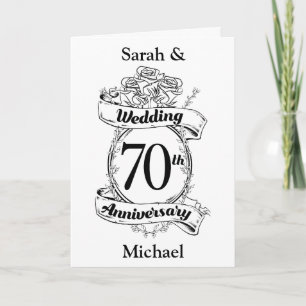 Carte 70e anniversaire Mariage Fleurs Noir et blanc