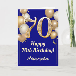 Carte 70e anniversaire Marine Bleu et Ballons d'or Confe