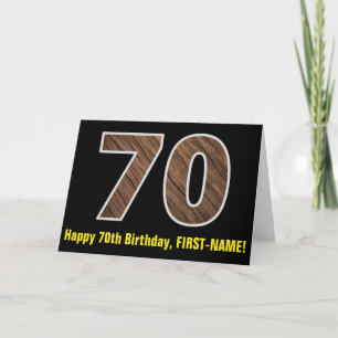 Carte 70e anniversaire : Nom + Motif imitation bois "70"