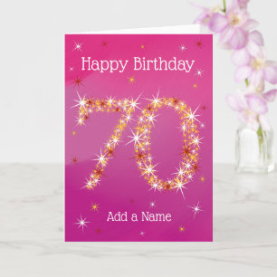 Carte 70e anniversaire - Numéro 70 en étoiles - Rose - A