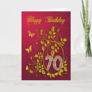 Carte 70e anniversaire papillons dorés