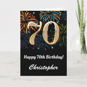 Carte 70e anniversaire Rainbow Fireworks noir et or
