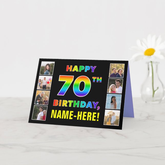 Carte 70e anniversaire : Rainbow Text, Custom Photos & N (Petite plante)