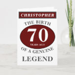Carte 70e anniversaire Red Genuine Legend Ajouter votre<br><div class="desc">Fun 70e anniversaire "Naissance d'une légende" carte rouge, grise et blanche. Ajoutez l'année, changez "Légende" pour répondre à vos besoins. Ajoutez le nom et un message unique dans la carte. Le tout se fait facilement grâce au modèle fourni. Vous pouvez aussi changer l'âge pour faire n'importe quel âge que vous...</div>
