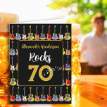 Carte 70e anniversaire Rock and Roll Guitare ajoute Nom<br><div class="desc">Toujours en train de rocker à soixante-dix ans. Ajoutez un nom au modèle de typographie dorée moderne « Alexander Rocks 70 » et créez la carte de souhaits personnalisée parfaite pour un 70e anniversaire rock and roll avec un thème guitare cool noir et or. Ce motif de guitare psychédélique funky...</div>