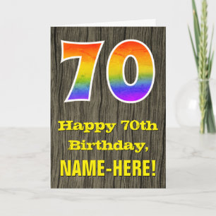 Carte 70e anniversaire : Rustic Faux Wood Look, Rainbow
