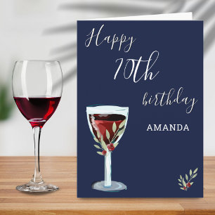 Carte 70e anniversaire Vin rouge Rose Aquarelle Marine B