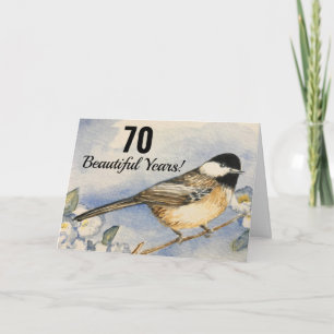 Carte 70e Belle année Anniversaire de chickadee Aquarell