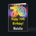 Carte 70e Birthday<br><div class="desc">70th Birthday Colorful Rainbow Fireworks Card with personalized name. For further customization,  please click the "Customize it" button and use our design tool to modify this template.</div>
