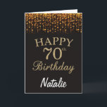 Carte 70e Birthday Black and Gold Glitter Card<br><div class="desc">70th Birthday Black and Gold Glitter Card with personalized name For further customization,  please click the "Customize it" button and use our design tool to modify this template.</div>