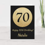 Carte 70e Birthday Black and Gold Glitter Card<br><div class="desc">Happy 70th Birthday Black and Gold Glitter Card with personalized name For further customization,  please click the "Customize it" button and use our design tool to modify this template.</div>