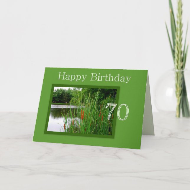 Carte 70e Joyeux Anniversaire Cat Tails sur l'étang (Devant)