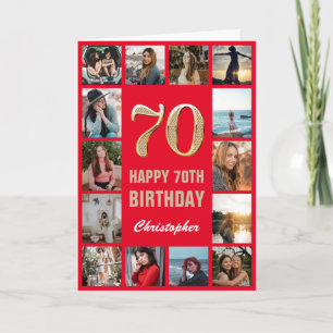 Carte 70e Joyeux Anniversaire Collage photo rouge et or