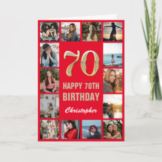 Carte 70e Joyeux Anniversaire Collage photo rouge et or