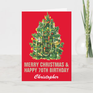 Carte 70e Joyeux Anniversaire et Joyeux Noël Rouge & Or