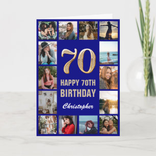 Carte 70e Joyeux Anniversaire Marine Bleu & Gold Photo C