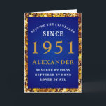 Carte 70th Birthday Born 1951 Gold Blue Ajouter Votre No<br><div class="desc">70e anniversaire,  carte d'anniversaire bleu et or pour ces personnes spéciales nées en 1951. Customisez facilement le texte à l'avant et à l'intérieur de cette carte d'anniversaire en utilisant le modèle fourni. Une partie de la gamme de normes d'établissement de cartes de voeux.</div>
