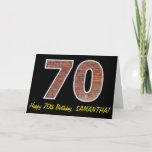 Carte 70th Birthday - Brick Wall Pattern "70" w/ Name<br><div class="desc">The front of this birthday themed greeting card design features a large number "70" having a reddish-brown brick wall pattern, along with the message "Happy 70th Birthday, ", and a personalized name. The inside features a customizable birthday greeting message, or could perhaps be cleared and left blank if a message...</div>