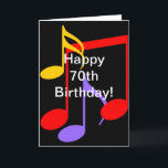 Carte 70th Birthday Music Notes Folded Greeting Card<br><div class="desc">Bright,  bold Music Notes de différentes couleurs avec texte blanc Joyeux 70e anniversaire.</div>