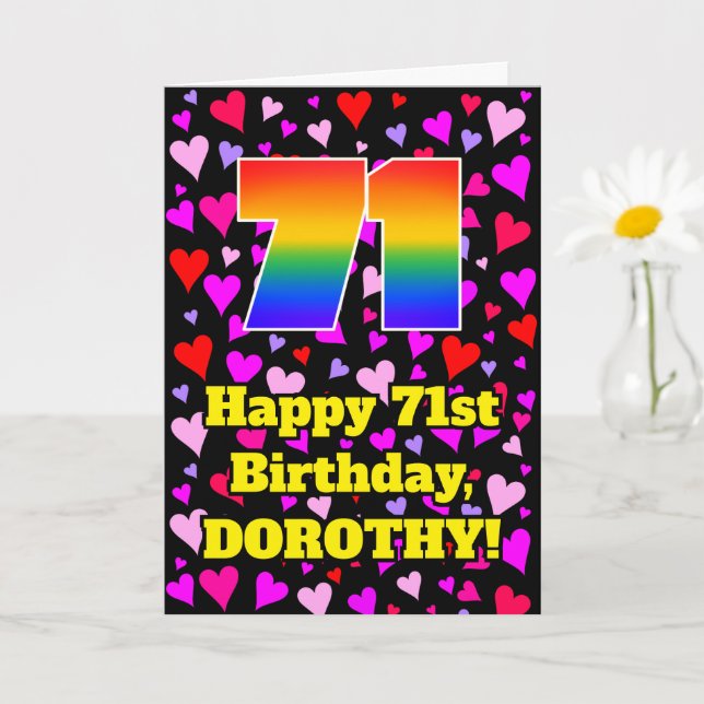 Carte 71e anniversaire : Amour Hearts Motif, Arc-en-ciel (Petite plante)