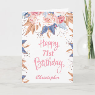 Carte 71e anniversaire Aquarelle Botanique Rose Floral