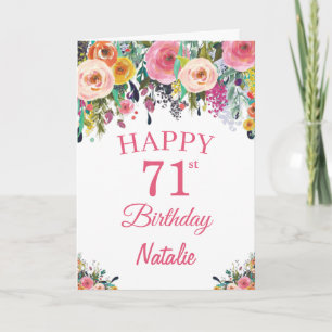 Carte 71e anniversaire Aquarelle Florale Fleurs rose car
