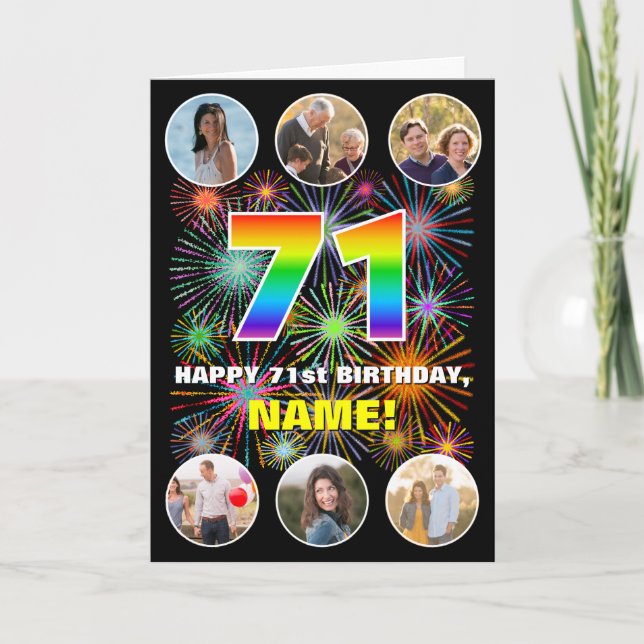 Carte 71e anniversaire : Arc en ciel amusant #, Nom pers (Devant)