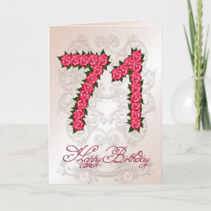 Carte 71e anniversaire avec rose et feuille