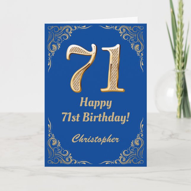 Carte 71e anniversaire Cadre Parties scintillant bleu et (Devant)