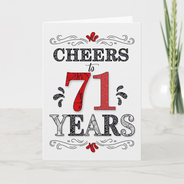 Carte 71e anniversaire Cheers en Motif noir blanc rouge (Devant)