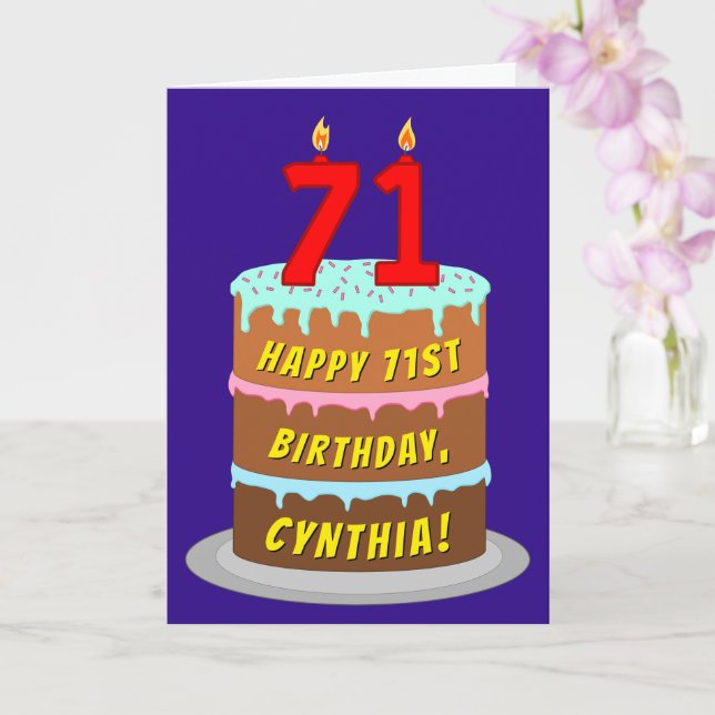 Carte 71e anniversaire : Fun Cake and Candles + Nom pers (Orchidée)