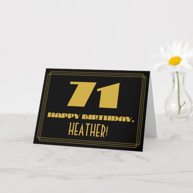 Carte 71e anniversaire : Nom + Art Déco Inspiré Look "71 (Petite plante)