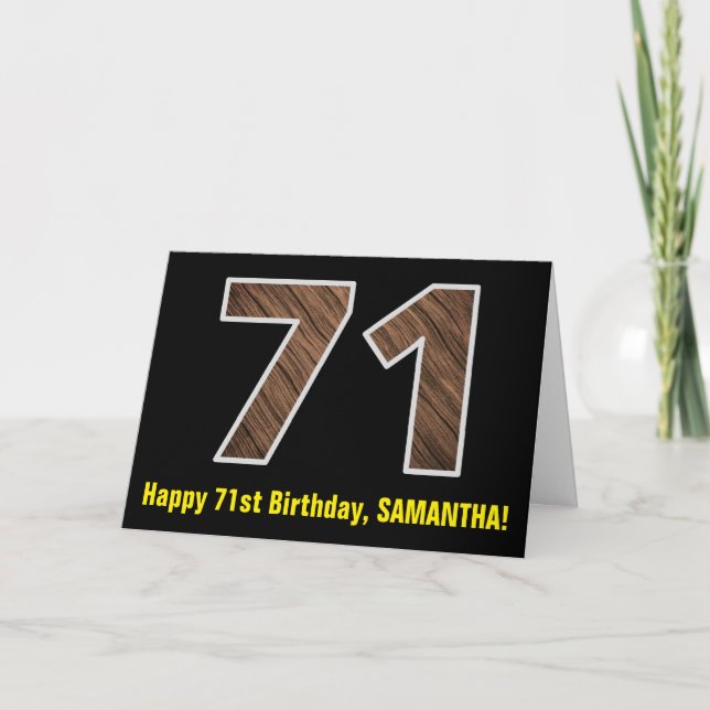 Carte 71e anniversaire : Nom + Faux Wood Grain Motif "71 (Devant)