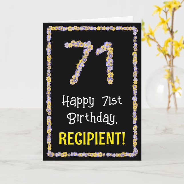 Carte 71e Anniversaire : Nombre de fleurs florales, nom  (Fleur jaune)