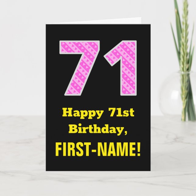 Carte 71e anniversaire : Pink Stripes and Hearts "71" +  (Devant)
