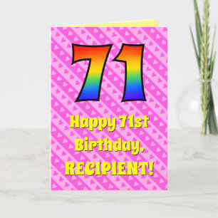 Carte 71e anniversaire : Pink Stripes & Hearts, Arc en c