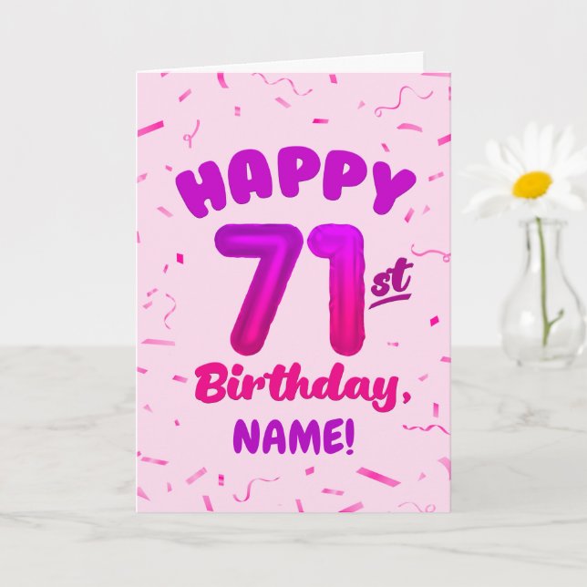 Carte 71st Birthday, Balloon Number, Customizable Name (Petite plante)