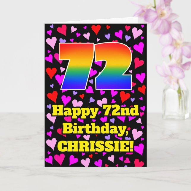 Carte 72e anniversaire : Amour Hearts Motif, Arc-en-ciel (Orchidée)