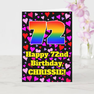 Carte 72e anniversaire : Amour Hearts Motif, Arc-en-ciel